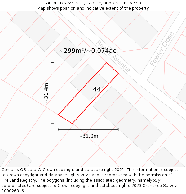 44, REEDS AVENUE, EARLEY, READING, RG6 5SR: Plot and title map