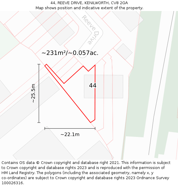 44, REEVE DRIVE, KENILWORTH, CV8 2GA: Plot and title map