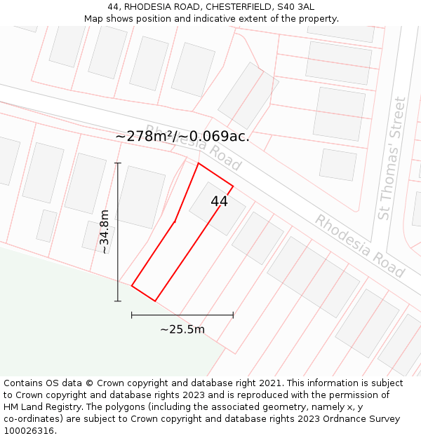 44, RHODESIA ROAD, CHESTERFIELD, S40 3AL: Plot and title map