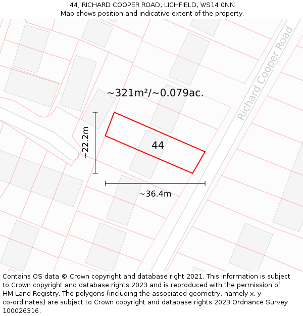 44, RICHARD COOPER ROAD, LICHFIELD, WS14 0NN: Plot and title map