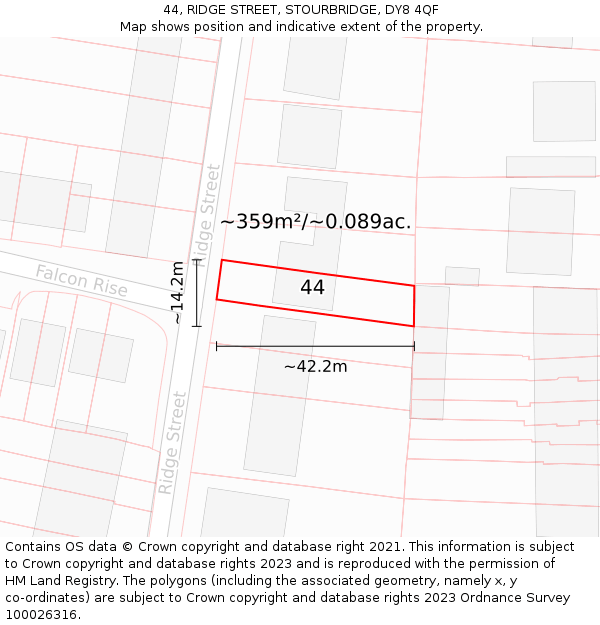 44, RIDGE STREET, STOURBRIDGE, DY8 4QF: Plot and title map