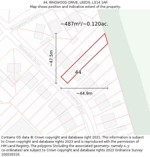 44, RINGWOOD DRIVE, LEEDS, LS14 1AP: Plot and title map