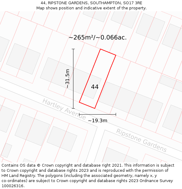 44, RIPSTONE GARDENS, SOUTHAMPTON, SO17 3RE: Plot and title map