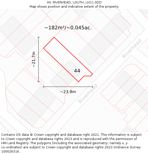 44, RIVERHEAD, LOUTH, LN11 0DD: Plot and title map