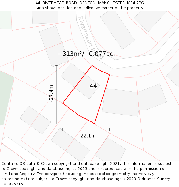 44, RIVERMEAD ROAD, DENTON, MANCHESTER, M34 7PG: Plot and title map