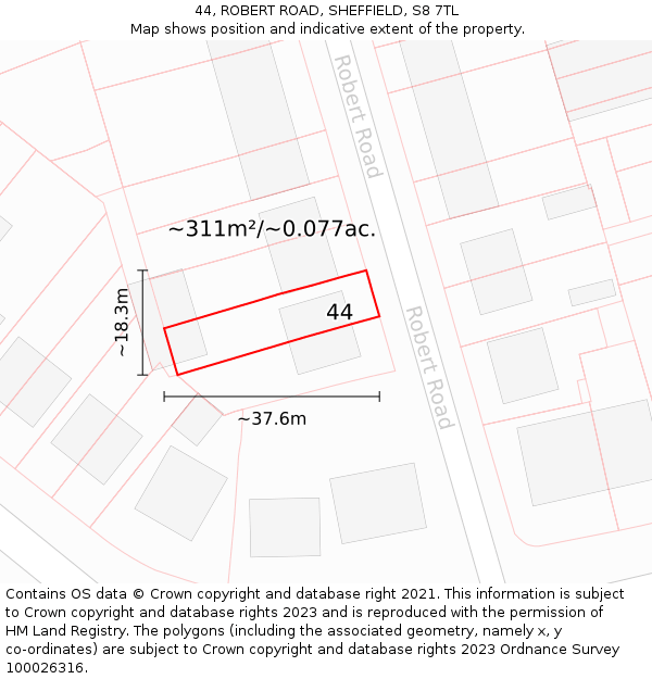 44, ROBERT ROAD, SHEFFIELD, S8 7TL: Plot and title map
