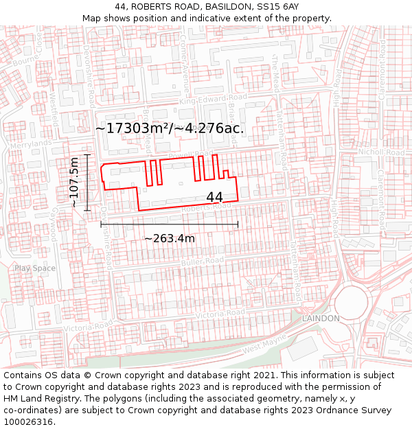 44, ROBERTS ROAD, BASILDON, SS15 6AY: Plot and title map