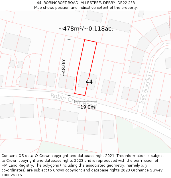 44, ROBINCROFT ROAD, ALLESTREE, DERBY, DE22 2FR: Plot and title map