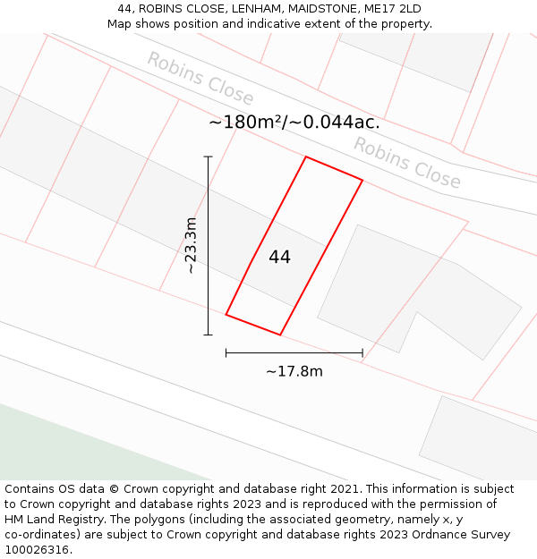 44, ROBINS CLOSE, LENHAM, MAIDSTONE, ME17 2LD: Plot and title map