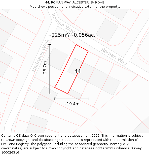 44, ROMAN WAY, ALCESTER, B49 5HB: Plot and title map