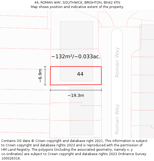 44, ROMAN WAY, SOUTHWICK, BRIGHTON, BN42 4TN: Plot and title map