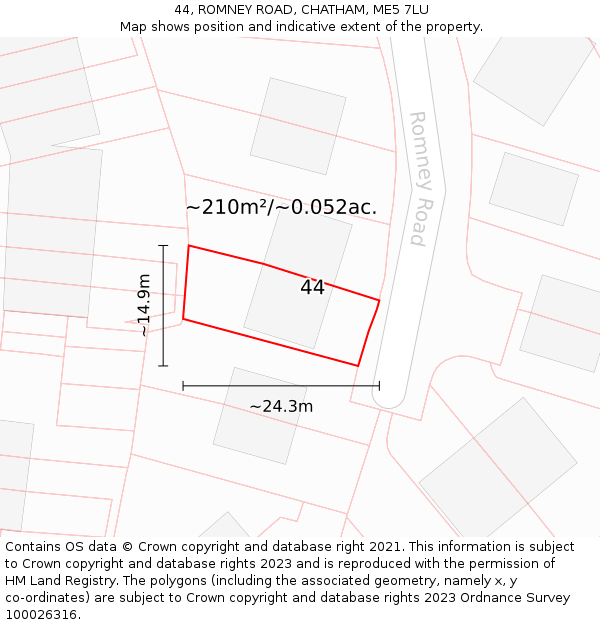 44, ROMNEY ROAD, CHATHAM, ME5 7LU: Plot and title map