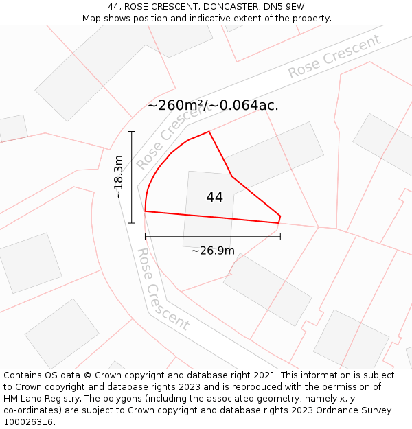 44, ROSE CRESCENT, DONCASTER, DN5 9EW: Plot and title map