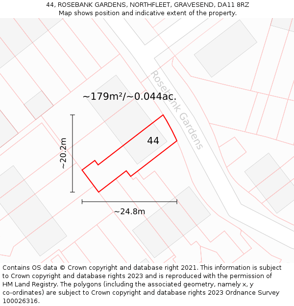 44, ROSEBANK GARDENS, NORTHFLEET, GRAVESEND, DA11 8RZ: Plot and title map