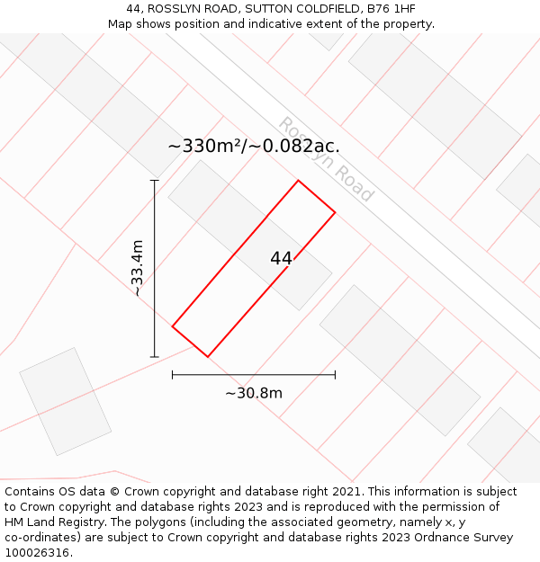 44, ROSSLYN ROAD, SUTTON COLDFIELD, B76 1HF: Plot and title map