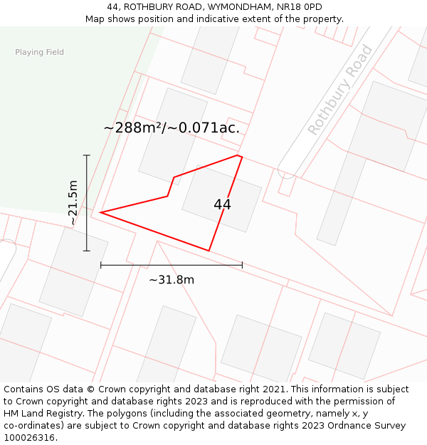 44, ROTHBURY ROAD, WYMONDHAM, NR18 0PD: Plot and title map
