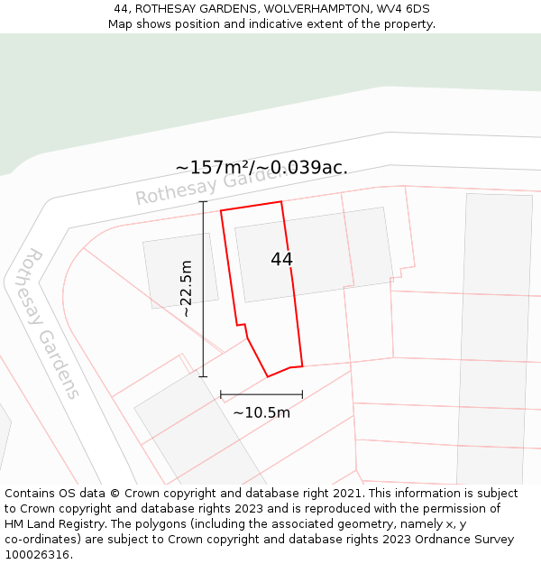 44, ROTHESAY GARDENS, WOLVERHAMPTON, WV4 6DS: Plot and title map