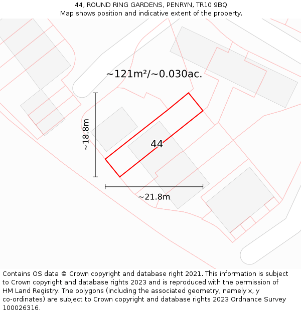 44, ROUND RING GARDENS, PENRYN, TR10 9BQ: Plot and title map