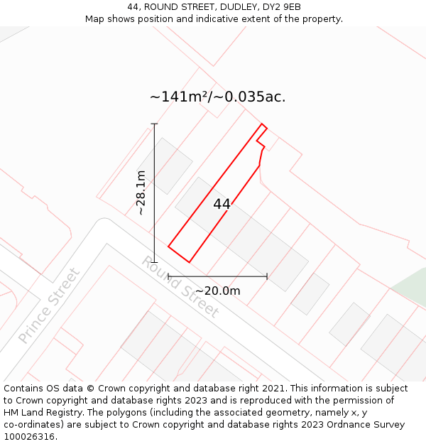 44, ROUND STREET, DUDLEY, DY2 9EB: Plot and title map