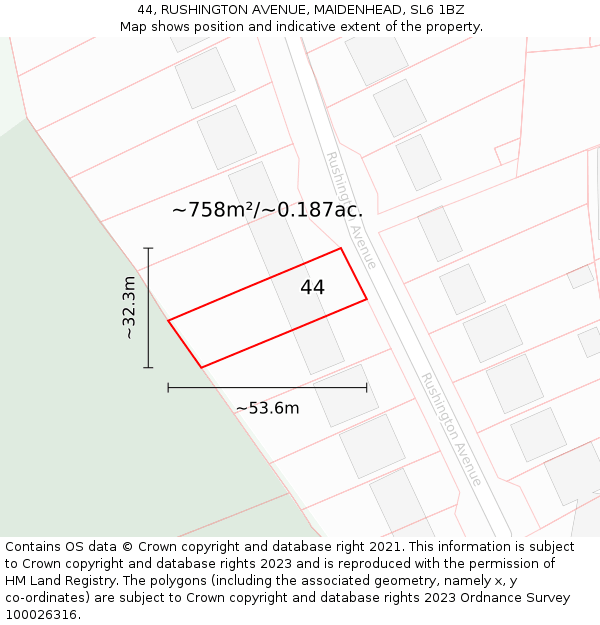44, RUSHINGTON AVENUE, MAIDENHEAD, SL6 1BZ: Plot and title map