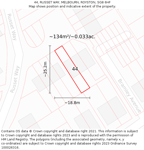 44, RUSSET WAY, MELBOURN, ROYSTON, SG8 6HF: Plot and title map