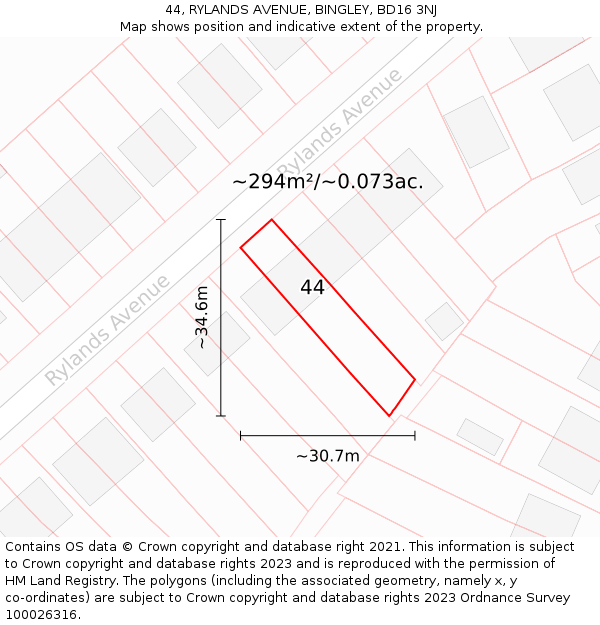 44, RYLANDS AVENUE, BINGLEY, BD16 3NJ: Plot and title map