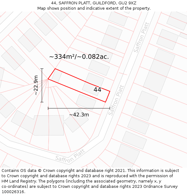 44, SAFFRON PLATT, GUILDFORD, GU2 9XZ: Plot and title map