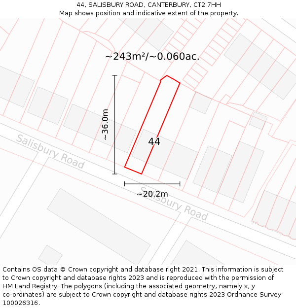 44, SALISBURY ROAD, CANTERBURY, CT2 7HH: Plot and title map