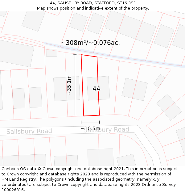 44, SALISBURY ROAD, STAFFORD, ST16 3SF: Plot and title map