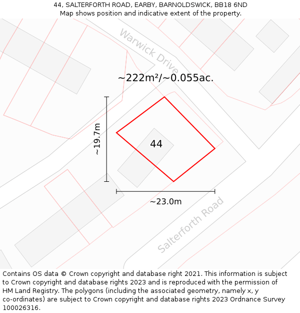 44, SALTERFORTH ROAD, EARBY, BARNOLDSWICK, BB18 6ND: Plot and title map