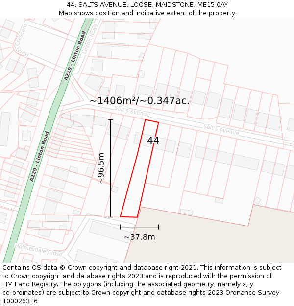 44, SALTS AVENUE, LOOSE, MAIDSTONE, ME15 0AY: Plot and title map