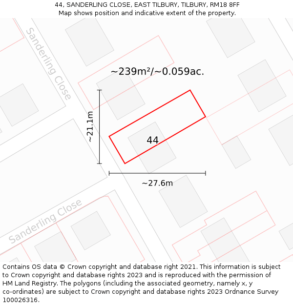 44, SANDERLING CLOSE, EAST TILBURY, TILBURY, RM18 8FF: Plot and title map