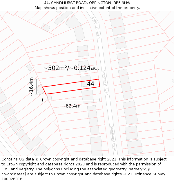 44, SANDHURST ROAD, ORPINGTON, BR6 9HW: Plot and title map