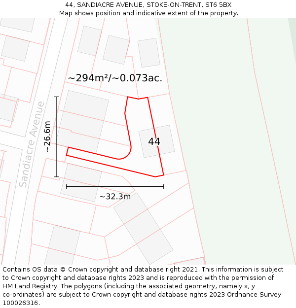 44, SANDIACRE AVENUE, STOKE-ON-TRENT, ST6 5BX: Plot and title map