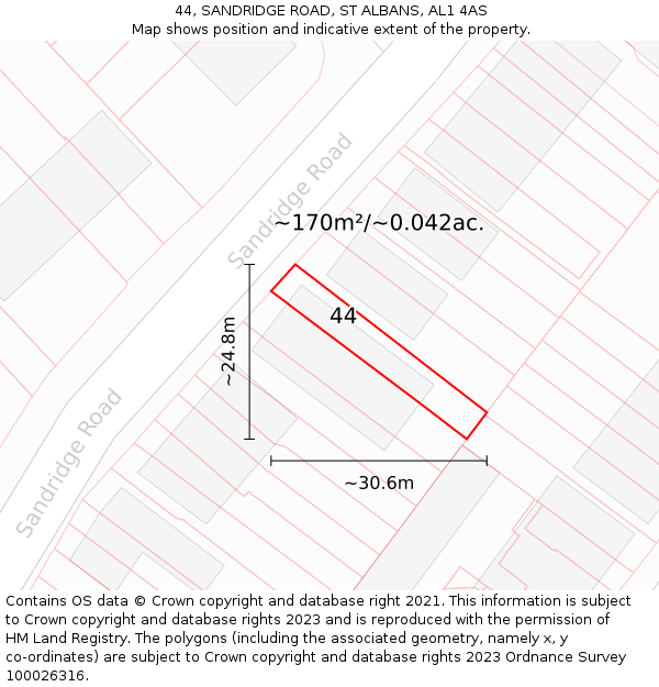 44, SANDRIDGE ROAD, ST ALBANS, AL1 4AS: Plot and title map