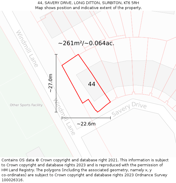 44, SAVERY DRIVE, LONG DITTON, SURBITON, KT6 5RH: Plot and title map