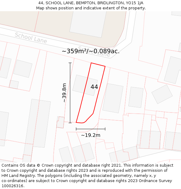 44, SCHOOL LANE, BEMPTON, BRIDLINGTON, YO15 1JA: Plot and title map