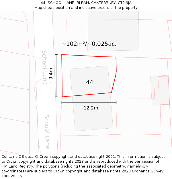 44, SCHOOL LANE, BLEAN, CANTERBURY, CT2 9JA: Plot and title map