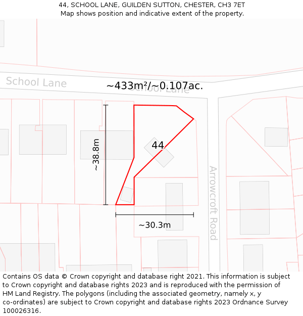44, SCHOOL LANE, GUILDEN SUTTON, CHESTER, CH3 7ET: Plot and title map