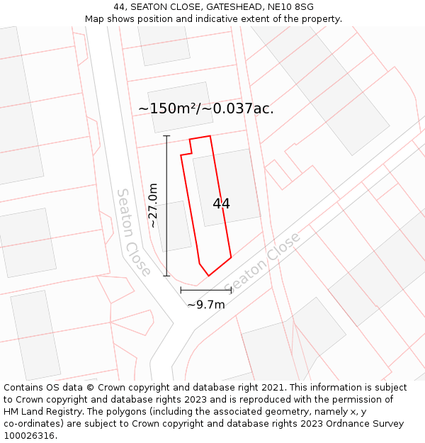 44, SEATON CLOSE, GATESHEAD, NE10 8SG: Plot and title map