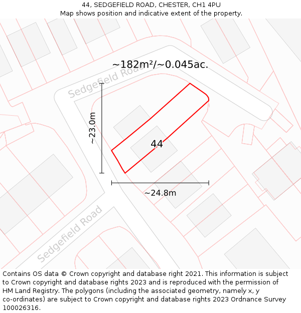 44, SEDGEFIELD ROAD, CHESTER, CH1 4PU: Plot and title map