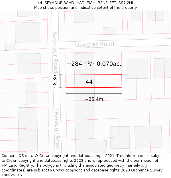 44, SEYMOUR ROAD, HADLEIGH, BENFLEET, SS7 2HL: Plot and title map