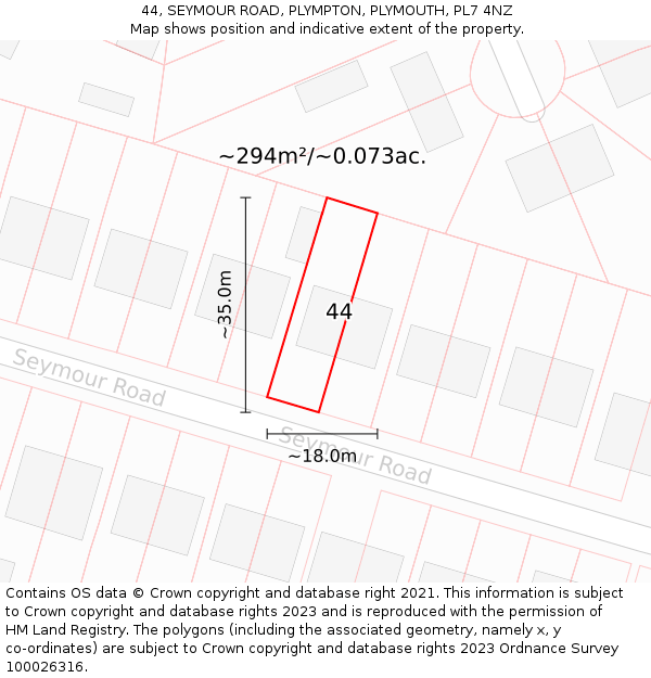 44, SEYMOUR ROAD, PLYMPTON, PLYMOUTH, PL7 4NZ: Plot and title map