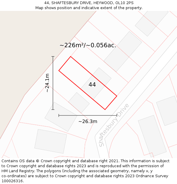 44, SHAFTESBURY DRIVE, HEYWOOD, OL10 2PS: Plot and title map