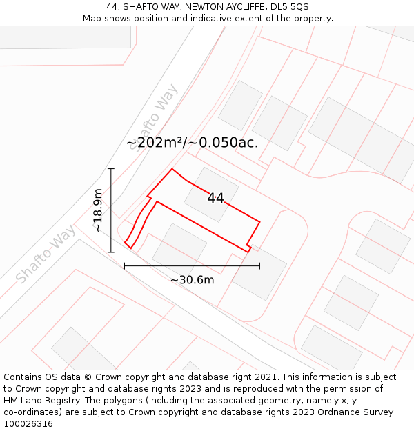 44, SHAFTO WAY, NEWTON AYCLIFFE, DL5 5QS: Plot and title map