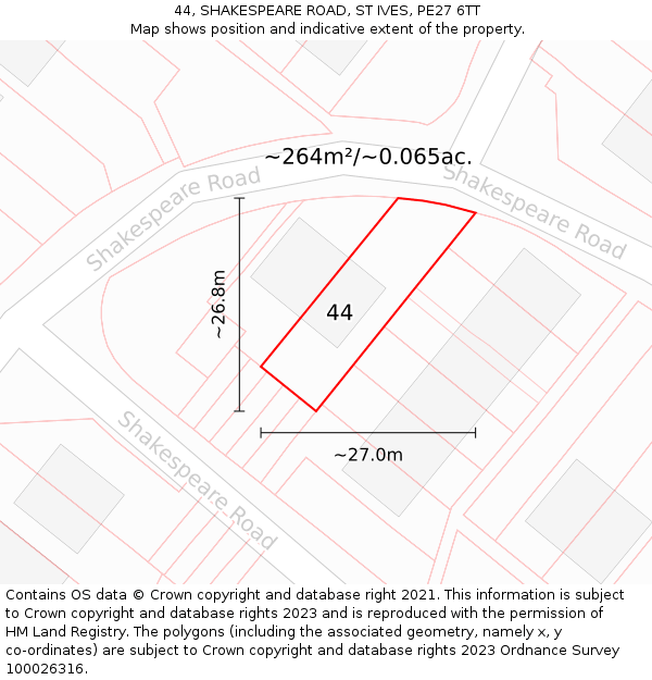 44, SHAKESPEARE ROAD, ST IVES, PE27 6TT: Plot and title map