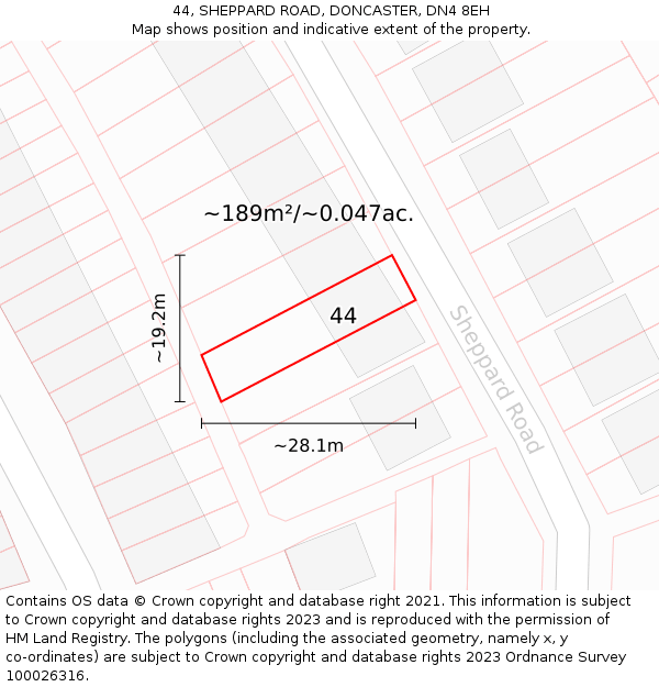 44, SHEPPARD ROAD, DONCASTER, DN4 8EH: Plot and title map