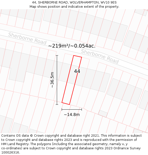 44, SHERBORNE ROAD, WOLVERHAMPTON, WV10 9ES: Plot and title map
