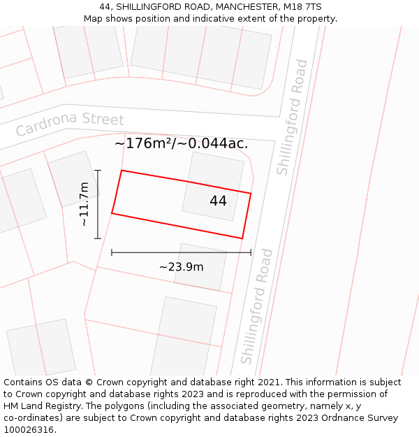 44, SHILLINGFORD ROAD, MANCHESTER, M18 7TS: Plot and title map