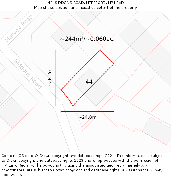 44, SIDDONS ROAD, HEREFORD, HR1 1XD: Plot and title map